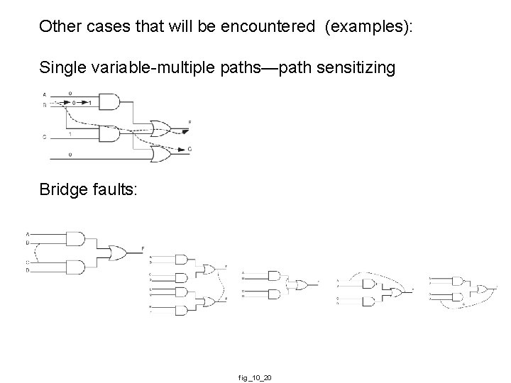 Other cases that will be encountered (examples): Single variable-multiple paths—path sensitizing Bridge faults: fig_10_20