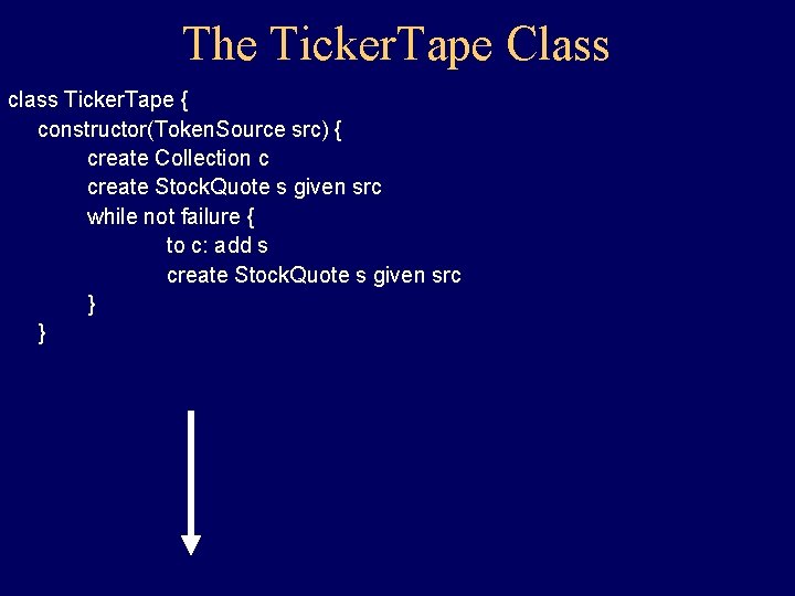 The Ticker. Tape Class class Ticker. Tape { constructor(Token. Source src) { create Collection The Ticker. Tape Class class Ticker. Tape { constructor(Token. Source src) { create Collection