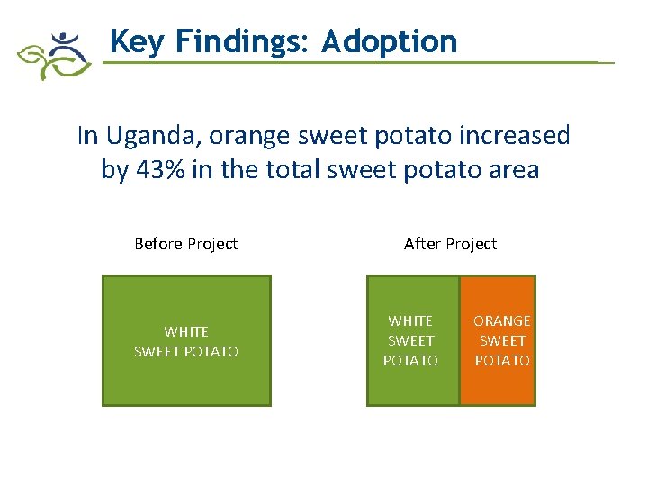 Key Findings: Adoption In Uganda, orange sweet potato increased by 43% in the total