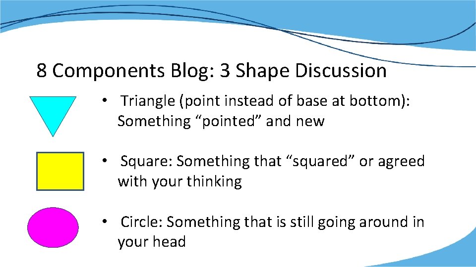 8 Components Blog: 3 Shape Discussion • Triangle (point instead of base at bottom):