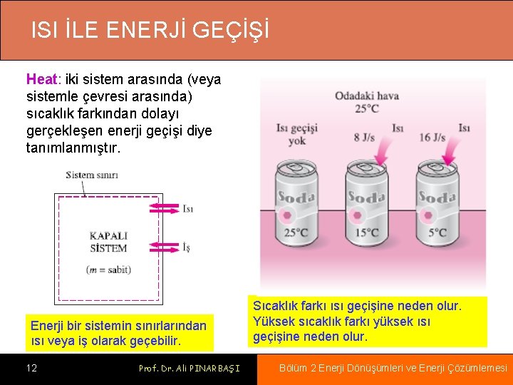 ISI İLE ENERJİ GEÇİŞİ Heat: iki sistem arasında (veya sistemle çevresi arasında) sıcaklık farkından