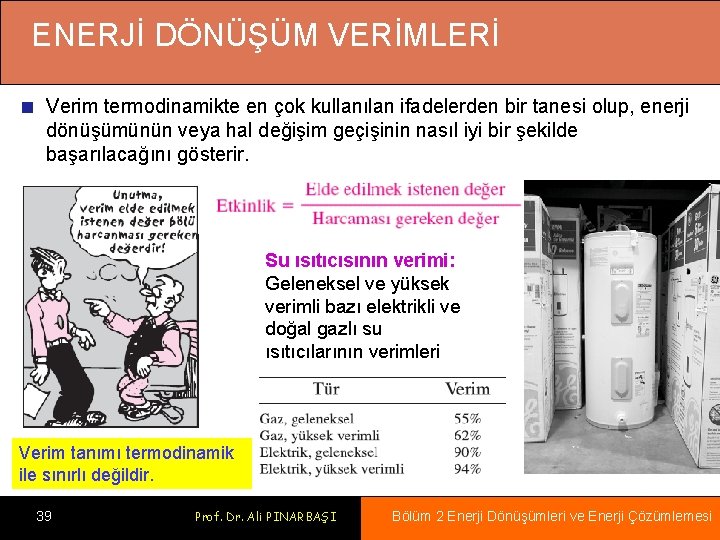 ENERJİ DÖNÜŞÜM VERİMLERİ Verim termodinamikte en çok kullanılan ifadelerden bir tanesi olup, enerji dönüşümünün