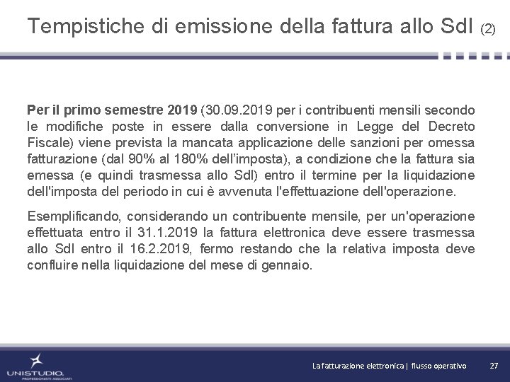 Tempistiche di emissione della fattura allo Sd. I (2) Per il primo semestre 2019