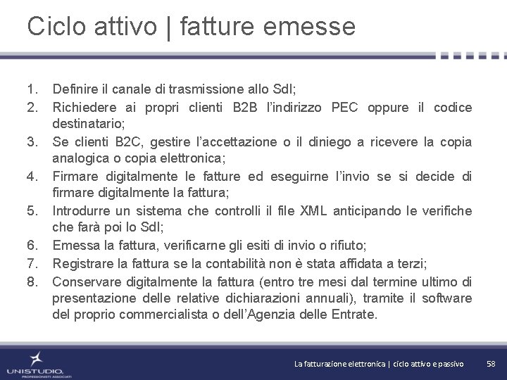 Ciclo attivo | fatture emesse 1. 2. 3. 4. 5. 6. 7. 8. Definire