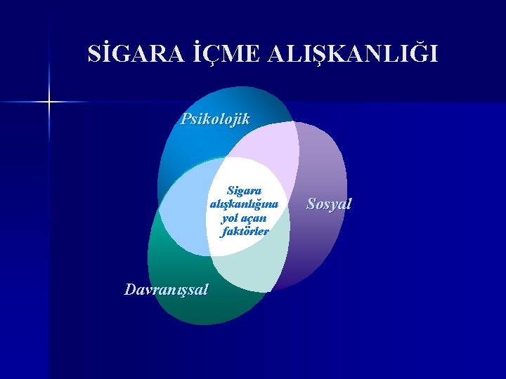 SİGARA İÇME ALIŞKANLIĞI Psikolojik Sigara alışkanlığına yol açan faktörler Davranışsal Sosyal 