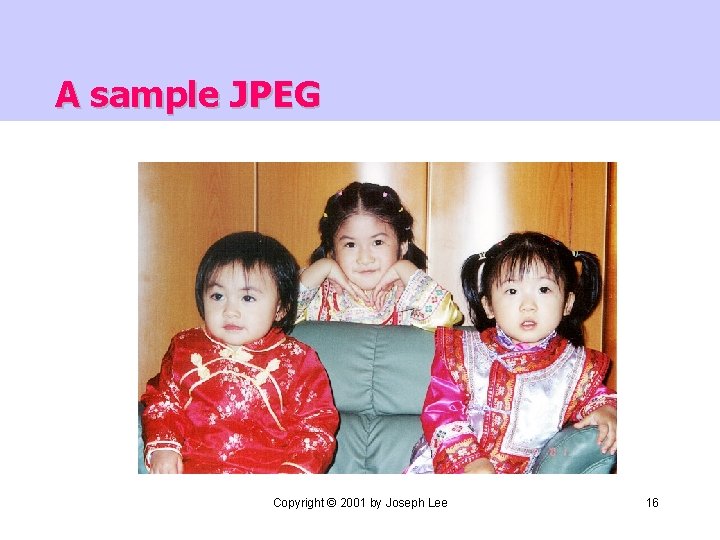 A sample JPEG Copyright © 2001 by Joseph Lee 16 