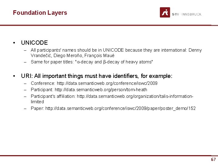 Foundation Layers • UNICODE – All participants' names should be in UNICODE because they