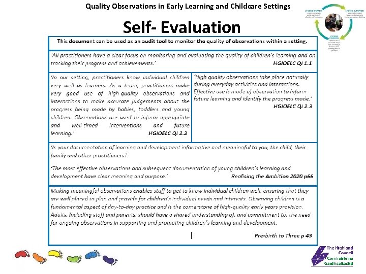 Quality Observations in Early Learning and Childcare Settings Self- Evaluation 