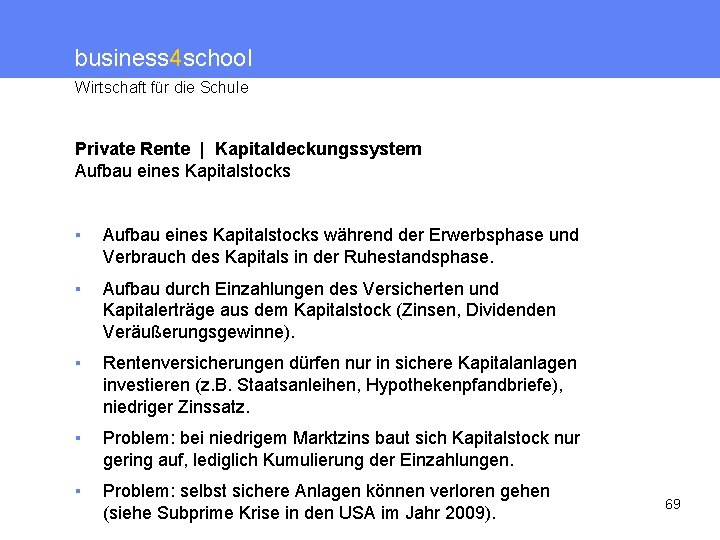 business 4 school Wirtschaft für die Schule Private Rente | Kapitaldeckungssystem Aufbau eines Kapitalstocks