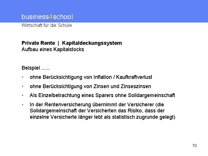 business 4 school Wirtschaft für die Schule Private Rente | Kapitaldeckungssystem Aufbau eines Kapitalstocks