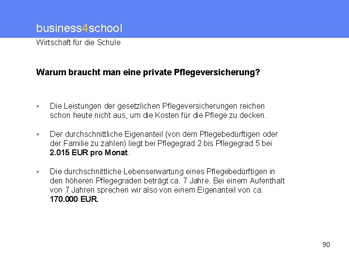 business 4 school Wirtschaft für die Schule Warum braucht man eine private Pflegeversicherung? ▪