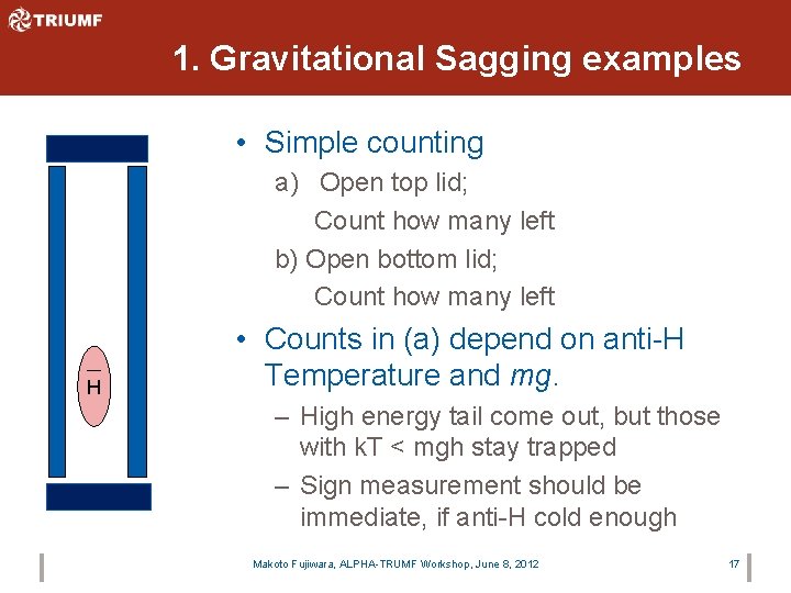 1. Gravitational Sagging examples • Simple counting a) Open top lid; Count how many