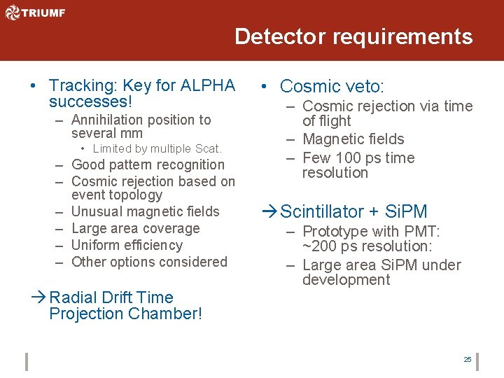 Detector requirements • Tracking: Key for ALPHA successes! – Annihilation position to several mm