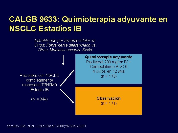 CALGB 9633: Quimioterapia adyuvante en NSCLC Estadíos IB Estratificado por Escamocelular vs Otros; Pobremente