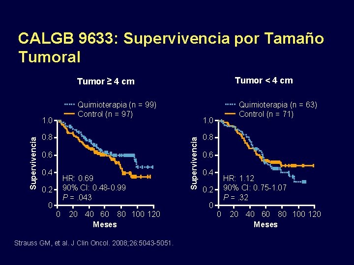 CALGB 9633: Supervivencia por Tamaño Tumoral Tumor < 4 cm Tumor ≥ 4 cm