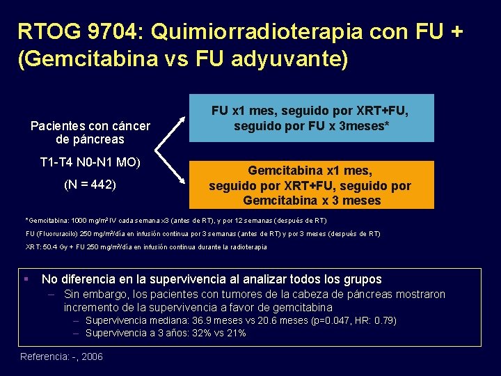 RTOG 9704: Quimiorradioterapia con FU + (Gemcitabina vs FU adyuvante) Pacientes con cáncer de