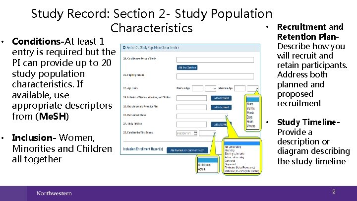 Study Record: Section 2 - Study Population • Characteristics • Conditions-At least 1 entry