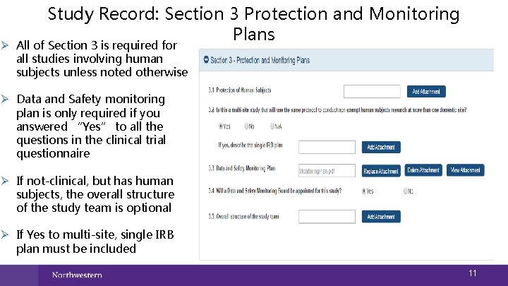 Study Record: Section 3 Protection and Monitoring Plans Ø All of Section 3 is