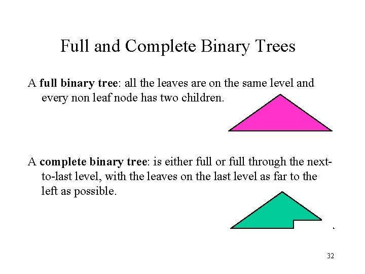 Full and Complete Binary Trees A full binary tree: all the leaves are on