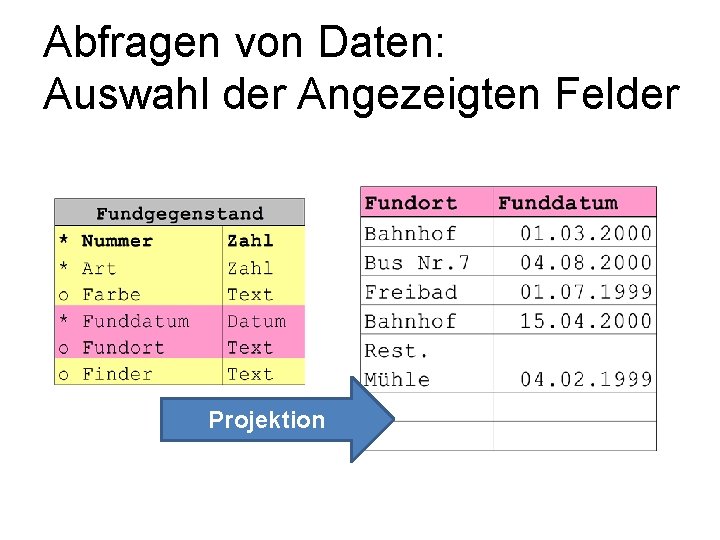 Abfragen von Daten: Auswahl der Angezeigten Felder Projektion 