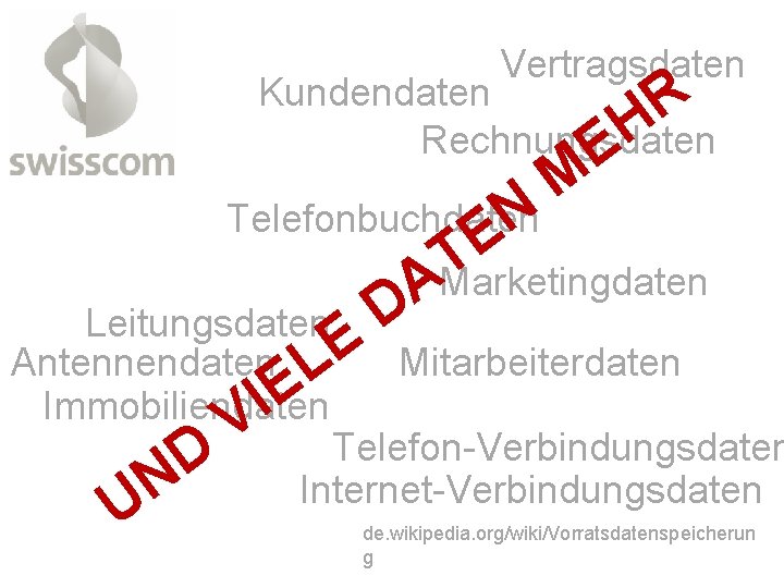 Vertragsdaten Kundendaten R H Rechnungsdaten E Telefonbuchdaten N M E T Marketingdaten A D