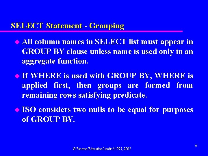 SELECT Statement - Grouping u All column names in SELECT list must appear in