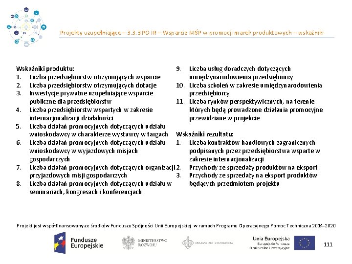 Projekty uzupełniające – 3. 3. 3 PO IR – Wsparcie MŚP w promocji marek