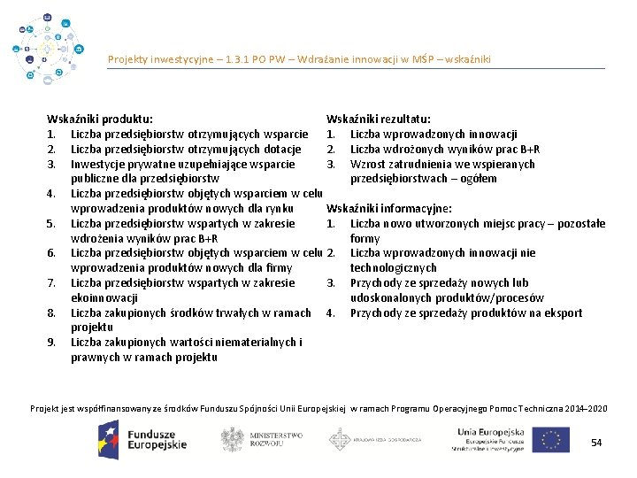 Projekty inwestycyjne – 1. 3. 1 PO PW – Wdrażanie innowacji w MŚP –