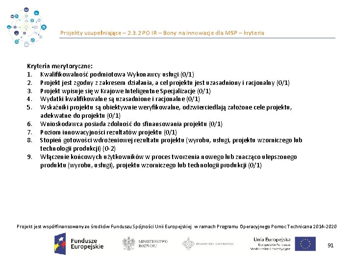 Projekty uzupełniające – 2. 3. 2 PO IR – Bony na innowacje dla MSP