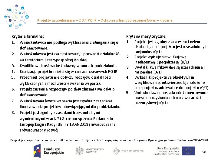 Projekty uzupełniające – 2. 3. 4 PO IR – Ochrona własności przemysłowej – kryteria