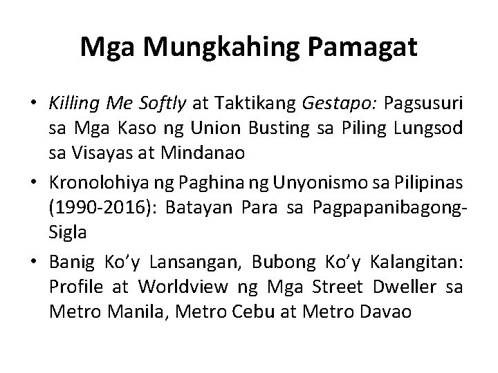 Mga Mungkahing Pamagat • Killing Me Softly at Taktikang Gestapo: Pagsusuri sa Mga Kaso
