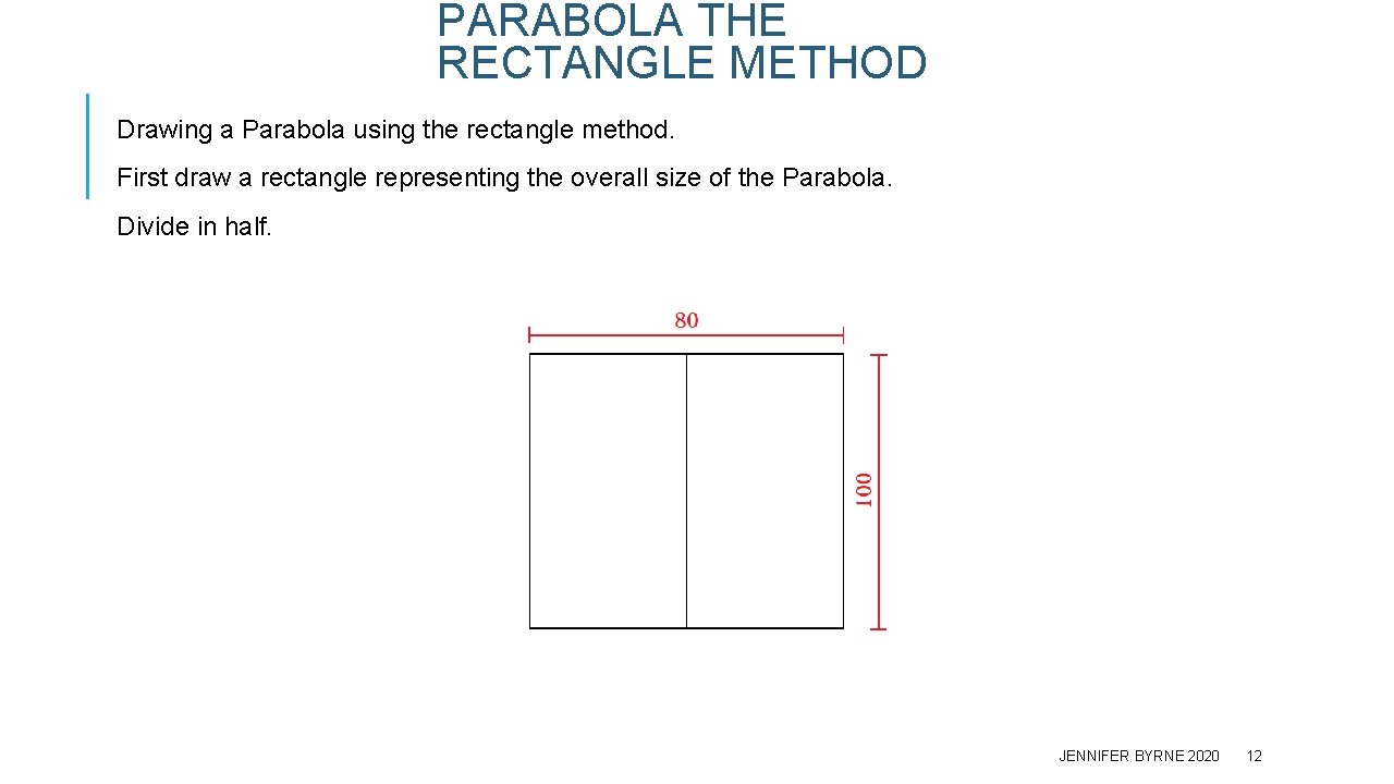 PARABOLA THE RECTANGLE METHOD Drawing a Parabola using the rectangle method. First draw a