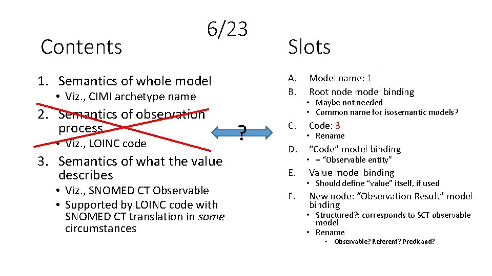 Contents 6/23 A. B. 1. Semantics of whole model • Viz. , CIMI archetype