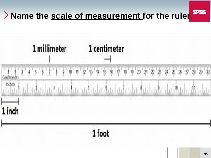 Name the scale of measurement for the ruler. 95 