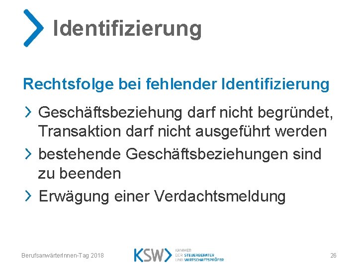 Identifizierung Rechtsfolge bei fehlender Identifizierung Geschäftsbeziehung darf nicht begründet, Transaktion darf nicht ausgeführt werden