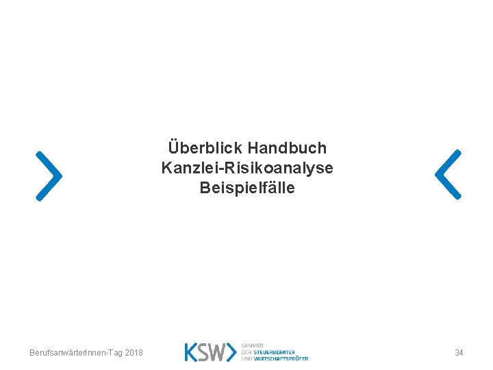 Überblick Handbuch Kanzlei-Risikoanalyse Beispielfälle Berufsanwärter. Innen-Tag 2018 34 
