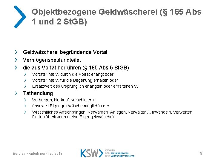 Objektbezogene Geldwäscherei (§ 165 Abs 1 und 2 St. GB) Geldwäscherei begründende Vortat Vermögensbestandteile,