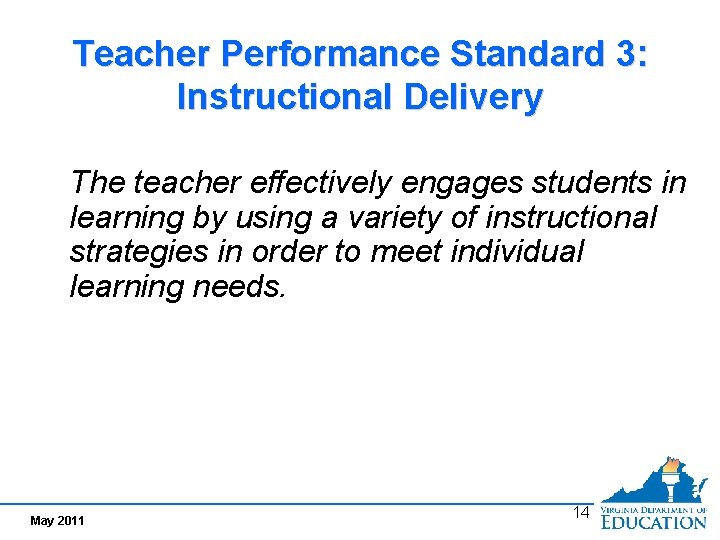 Teacher Performance Standard 3: Instructional Delivery The teacher effectively engages students in learning by