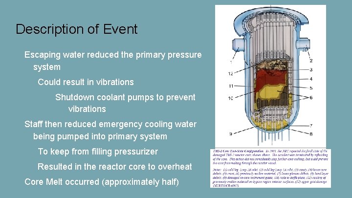 Description of Event Escaping water reduced the primary pressure system Could result in vibrations