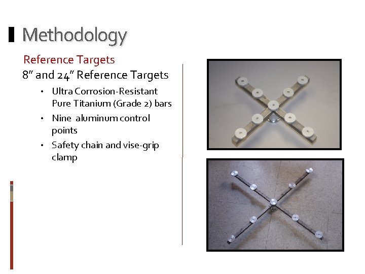 Methodology Reference Targets 8” and 24” Reference Targets • Ultra Corrosion-Resistant Pure Titanium (Grade