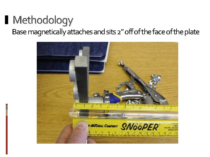 Methodology Base magnetically attaches and sits 2” off of the face of the plate