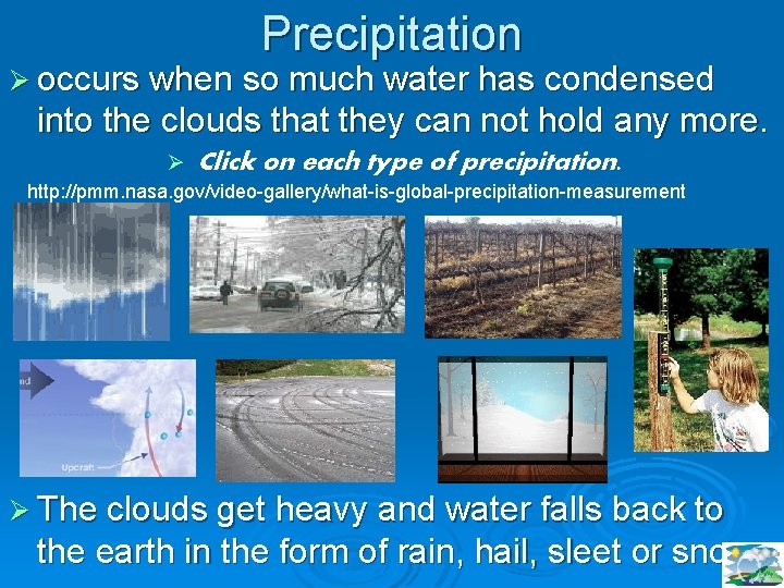 Precipitation Ø occurs when so much water has condensed into the clouds that they
