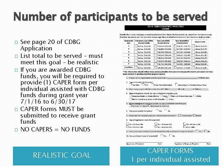 Number of participants to be served � � � See page 20 of CDBG