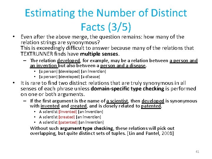 Estimating the Number of Distinct Facts (3/5) • Even after the above merge, the