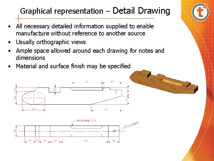 Graphical representation – Detail Drawing • All necessary detailed information supplied to enable manufacture