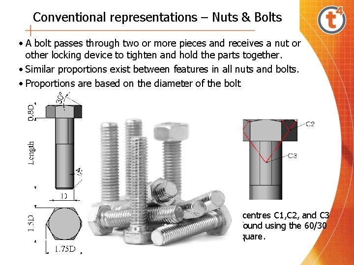 Conventional representations – Nuts & Bolts • A bolt passes through two or more