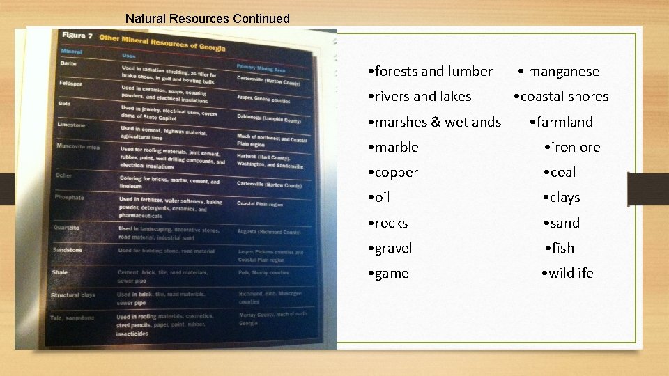 Natural Resources Continued • forests and lumber • manganese • rivers and lakes •