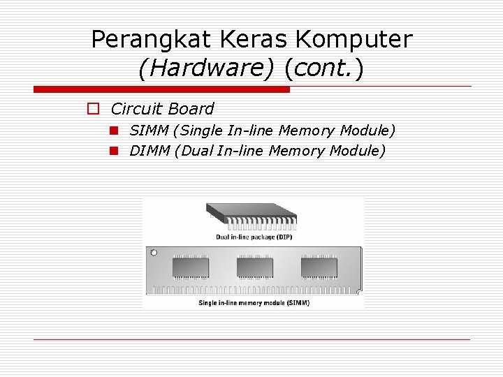 Perangkat Keras Komputer (Hardware) (cont. ) o Circuit Board n SIMM (Single In-line Memory