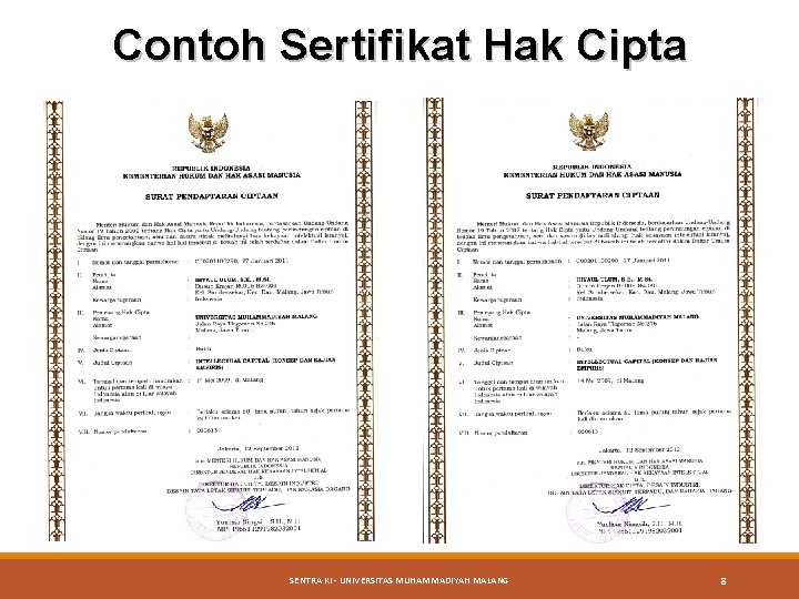 Contoh Sertifikat Hak Cipta SENTRA KI - UNIVERSITAS MUHAMMADIYAH MALANG 8 