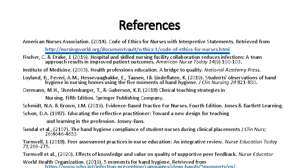 References American Nurses Association. (2014). Code of Ethics for Nurses with Interpretive Statements. Retrieved